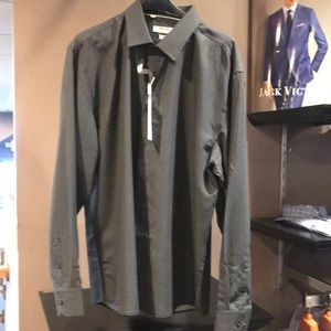 Monza Tailored Dress Shirt Black and White small polka dots .